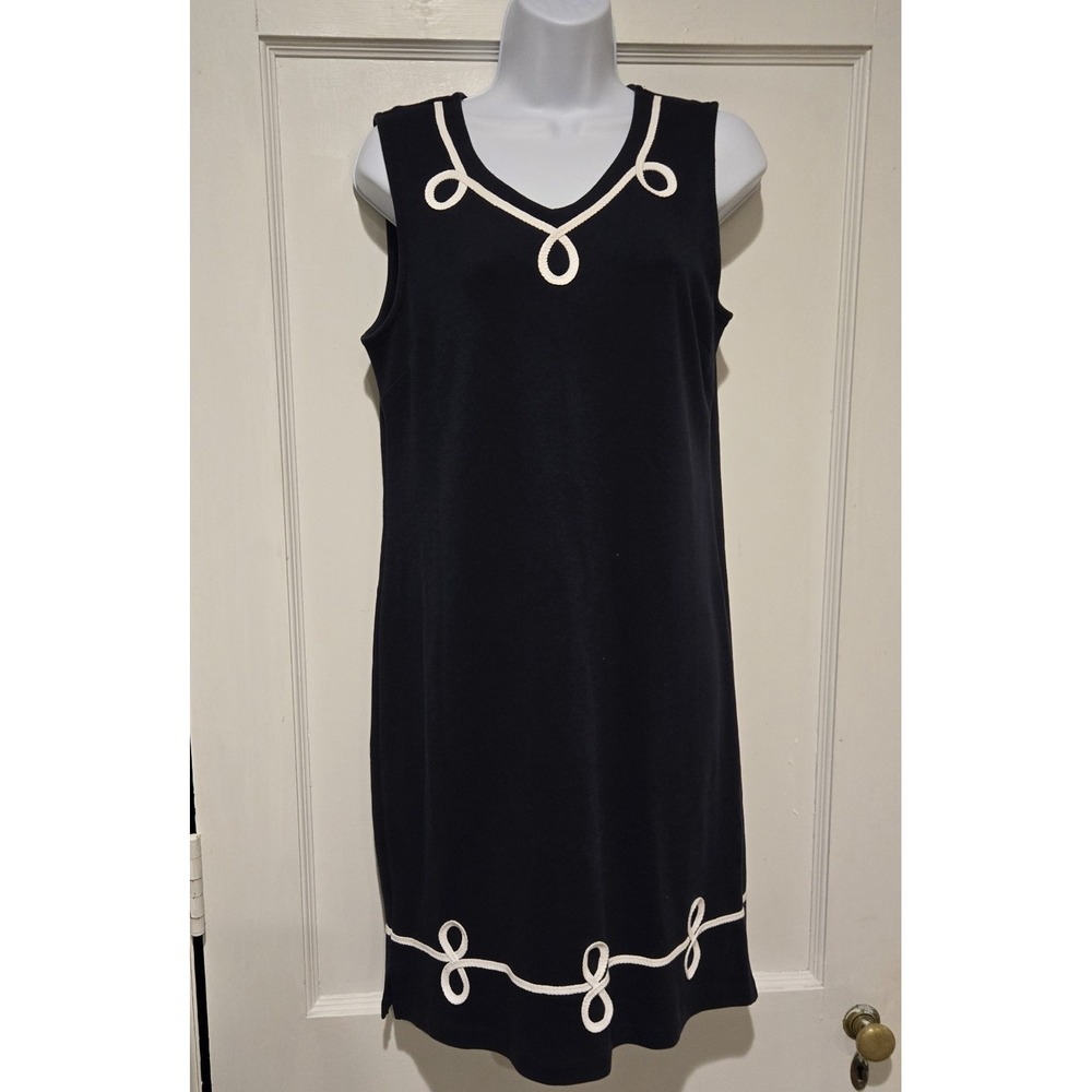 Talbots Petite Navy Nautical White Rope Detail Sleeveless Side Slit Dress‎ Small